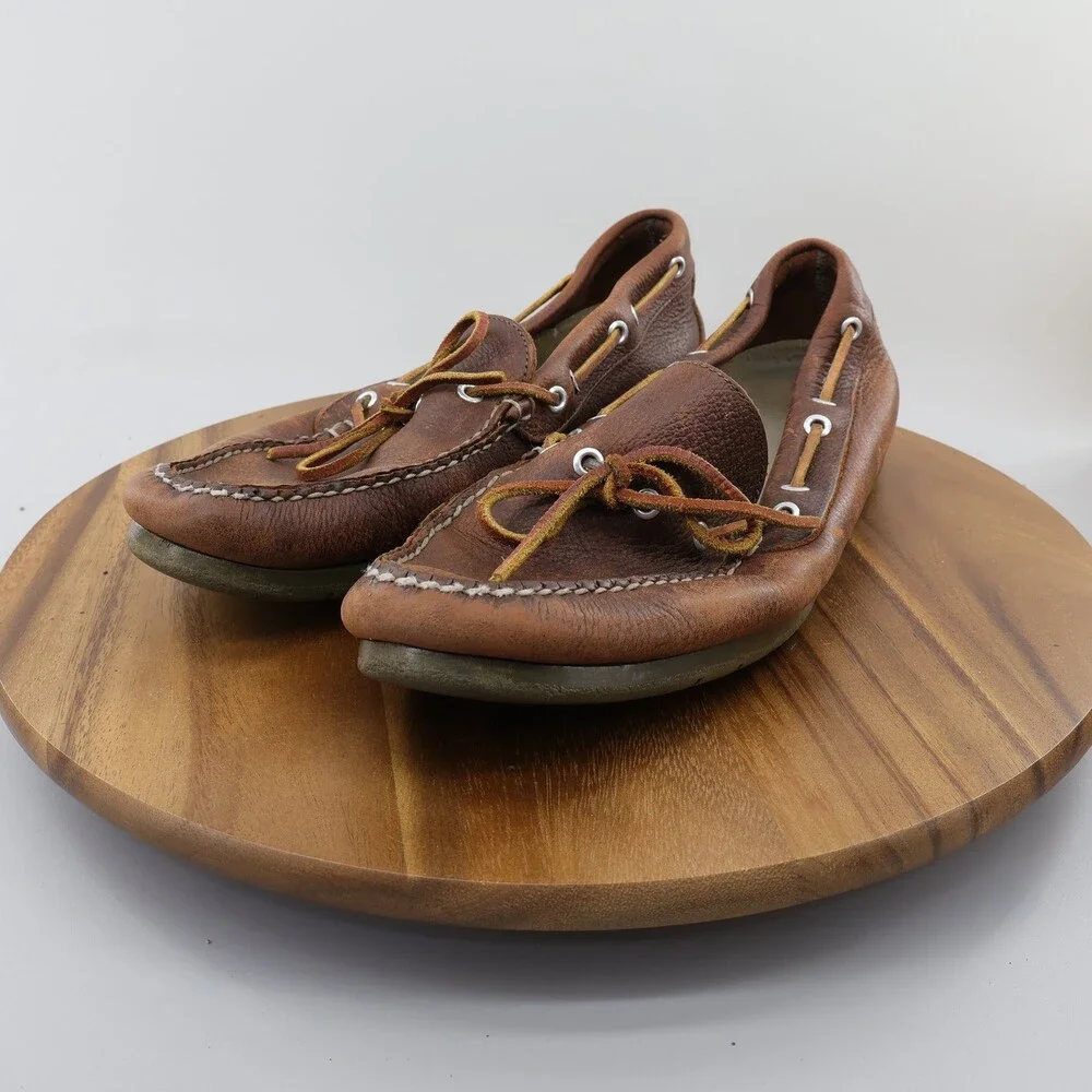 L.L. Bean Men's US 12 Brown Leather Handsewn Boat Shoes Casual Moc Loafers